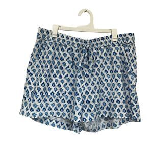 J.Crew Linen Blend Blue White Tile Print Shorts SZ S Summer Vacation Beachwear